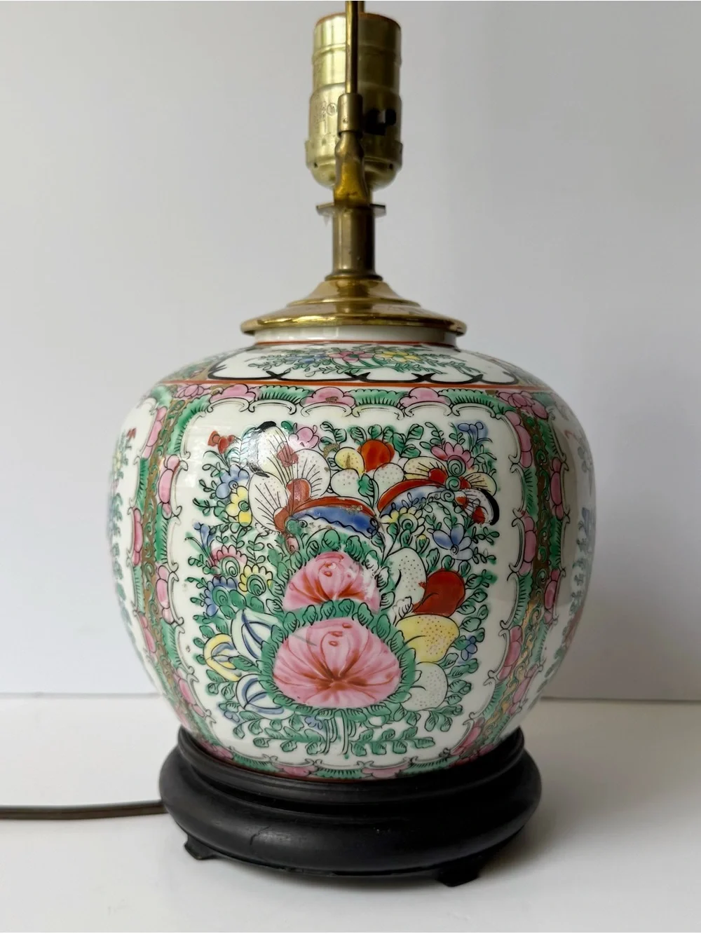 Vintage 20th Century Chinese Porcelain Famille Rose Ginger Jar Table Lamp